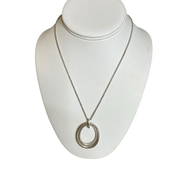 Fossil Chain Necklace Silver Tone Double Rings Circles 18" Signed Charms - Picture 1 of 11